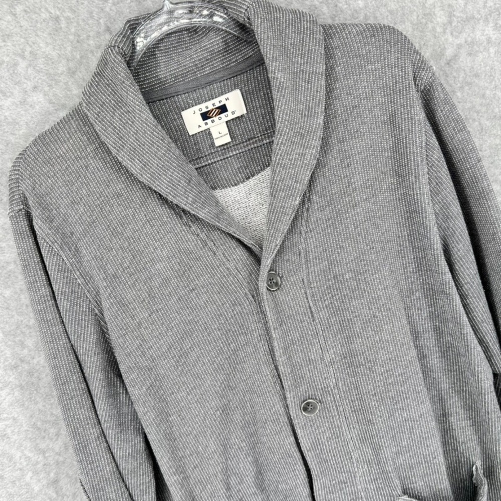 Joseph Abboud Mens L Gray Knit Shawl Collar Cardigan Sweater Pockets Long Sleeve